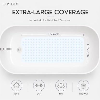 Bathtub Mat Non-Slip – 39" x 15.5" Extra Long Shower Mat with Suction Cups, BPA Free & Machine Washable, Textured Bath Mat for Tub, Ideal for Kids, Seniors & Pregnant Women, Clear - color: Clear