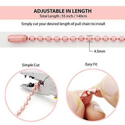 Pink Shower Curtain Hooks, 55 Inch Ball Chain Design, 12 Pack Rust-Resistant Metal Curtain Rings for Bathroom Rods, Heavy Duty 4.5mm Shower Curtain Hangers - color: Pink