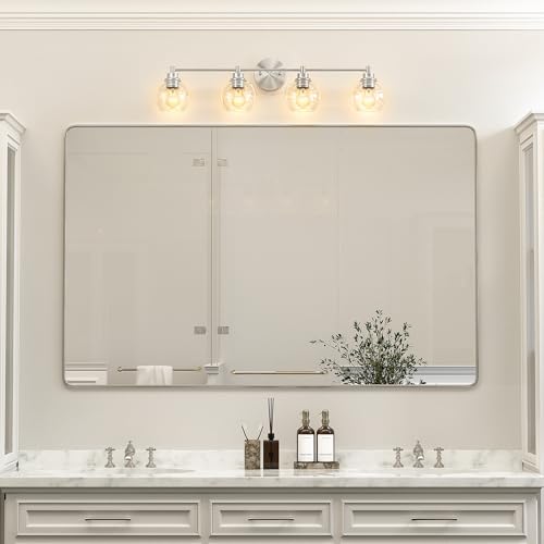 VONLUCE 4 Light Bathroom Vanity Light Fixtures, Brushed Nickel Finish | Globe Glass Shades, E26 Sockets, Easy to install, ETL Certificated, Vanity Lights for Bedroom Hallway Living Room - color: Nickel, size: 4-Light