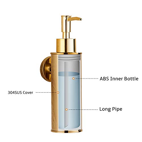 BGL Soap Dispenser Stainless Steel 304 Gold Wall Mount Liquid and Soap Dispenser Round for Kitchen and Bathroom - color: Gold