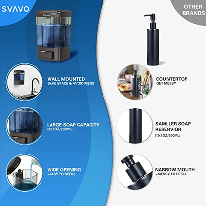 SVAVO Wall Mounted Soap Dispenser Kitchen Bathroom Manual Soap Dispenser Refillable Hand soap Dispenser for Liquid Contianers Shampoo Gel Chamber for Household Commerical 23.7oz (700ml) ABS - color: Dark Gun