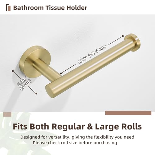 Toilet Paper Holder, Brushed Gold, 304 Stainless Steel | Right-Open Arm, Easy Roll Replacement, Raised End Guard, Fits Regular, Large & Mega Rolls, Small Bathroom & Half Bath Use - color: Brushed Gold