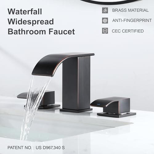 GAGALIFE 8 Inch Waterfall Bathroom Faucets 3 Hole - Oil Rubbed Bronze Widespread Bathroom Faucet with Pop-up Drain, Two Handles Bathroom Sink Faucet, Modern Vanity Sink faucets with Supply Lines - color: Oil Rubbed Bronze, style: With Drain
