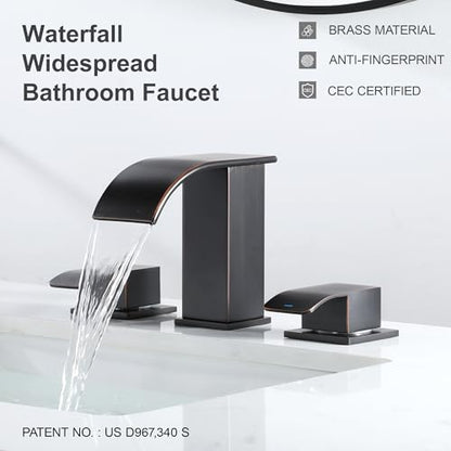 GAGALIFE 8 Inch Waterfall Bathroom Faucets 3 Hole - Oil Rubbed Bronze Widespread Bathroom Faucet with Pop-up Drain, Two Handles Bathroom Sink Faucet, Modern Vanity Sink faucets with Supply Lines - color: Oil Rubbed Bronze, style: With Drain