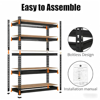 Storage Shelving Unit 48" L x 24" W x 72" H, 5-Tier Metal Storage Shelves | Heavy Duty Adjustable Garage Storage Shelves for Kitchen Pantry Basement Bathroom Laundry - size: 48" L x 24" W x 72" H