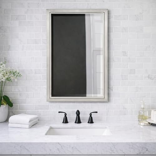 Head West Brushed Nickel with Chrome Recessed Medicine Cabinet Mirror 16"x26"- Stainless Steel Bathroom Mirror with Storage, Beveled Edge, and Adjustable Shelves - Small Medicine Cabinets for Bathroom