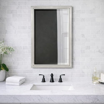 Head West Brushed Nickel with Chrome Recessed Medicine Cabinet Mirror 16"x26"- Stainless Steel Bathroom Mirror with Storage, Beveled Edge, and Adjustable Shelves - Small Medicine Cabinets for Bathroom