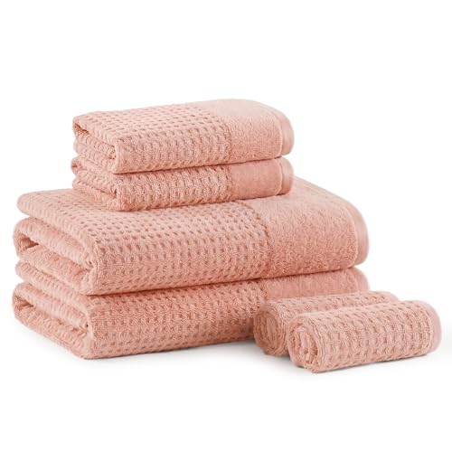 Madison Park Spa Waffle 100% Cotton Bath Towel Set, 600 GSM, 6 PC, Pink | Plush, Quick Dry & Highly Absorbent, Hotel & Spa Quality, Premium Texture Waffle Weave, Luxurious Towel for Bathroom - color: Pink, size: 6-Piece Set