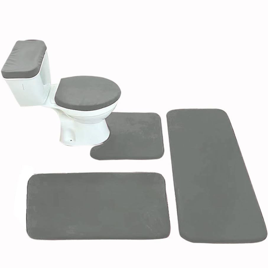 Madeals Memory Foam Long Bathroom Mat and Toilet Rug Set 3 Piece and with Toilet Lid Cover and Tank Cover Set Dark Gray - color: Dark Gray, size: 20"x46"/20"x32"/Contour/Lid Cover/Tank Cover