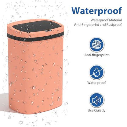 13 Gallon/50 L Kitchen Trash Can with Lid, Garbage Can with Touch-Free Lid, Cute Automatic Trash Can Bathroom Trash Bin, Motion Sensor Waterproof Trash Bin - color: Pink, size: 1 Trash Can