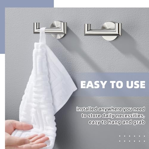 Brushed Nickel Bathroom Double Towel Hooks, 2 Pack, Wall Mounted | 304 Stainless Steel, Rust-resistant for Bathroom Shower Laundry Room, Heavy-duty 11 lbs Robe Hooks, Towels, Clothes Storage - color: Brushed Nickel