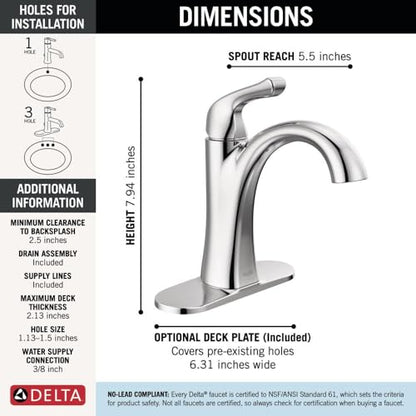Delta Arvo Chrome Bathroom Faucet 1 Hole, Single Hole Bathroom Sink Faucet for Vanity, Push-Pop Drain Assembly, Chrome 15840LF - color: Chrome