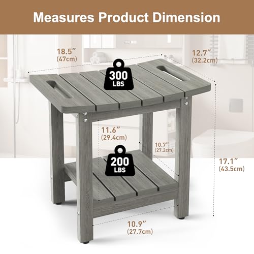 HIPS Shower Benches for Inside Shower, Shower Stool with Space-Efficient Storage Shelf, Waterproof Shower Chair Seat for Spa Bathroom(Light Gray) - color: Light Gray