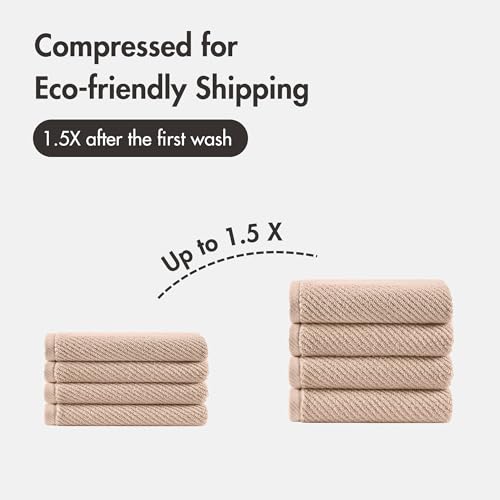Madison Park 100% Zero Twist Cotton 4 Piece Bathroom Hand Towels, Beige | 18" x 28" Bath Hand Towels, 500 GSM Diagonal Ribbed, Soft, Quick Dry, Highly Absorbent, Durable, Modern, OEKO TEX - color: Beige, size: 4 Piece Hand Towel Set