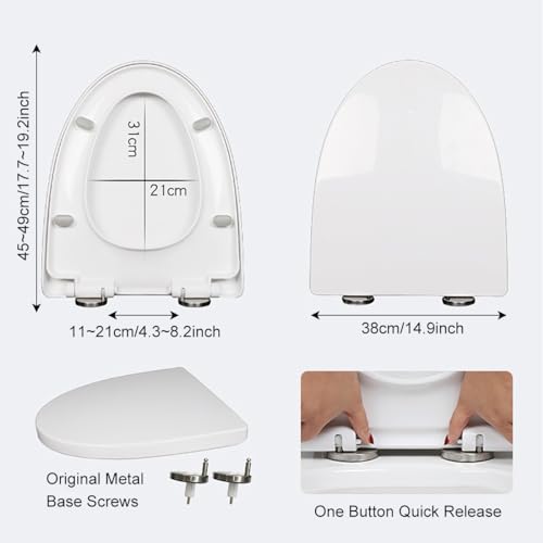 Soft Close White Elongated Toilet Seat - Scratch Resistant PP Cover with Quick Release Hinge, Easy to Install & Clean, Quiet Slam Mechanism - size: Elongated
