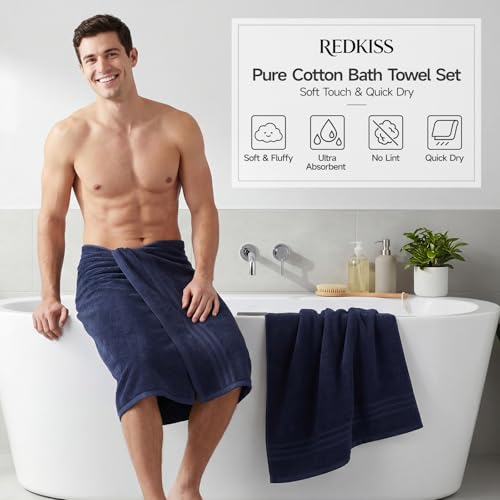 REDKISS Navy Towels Set 6 Piece Cotton Towel Sets with 2 Bath Towels, 2 Hand, 2 Washcloths, 650GSM Hotel Quality, Soft, Highly Absorbent Towels for Bathroom Gym, Ideal Everyday Use - color: Navy Blue