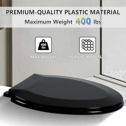 Angol Shiold Elongated Toilet Seat - Slow Close Hinges, Ergonomic Design with Grip-Tight Bumpers, Safe Easy-Clean PP Material (Black, 18.5" Elongated) - color: Black, size: Elongated 18.5‘’