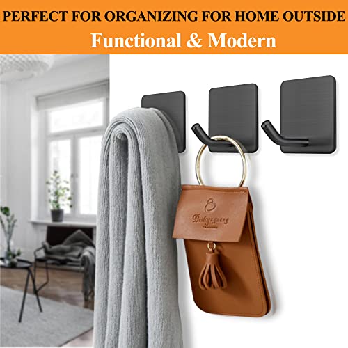 Adhesive Towel Hooks No Drill Wall Hooks Stick on Wall Hangers Shower Hooks for Inside Shower Bathrooms Kitchen Door Black -4 Packs - color: Black