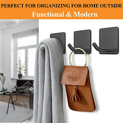 Adhesive Towel Hooks No Drill Wall Hooks Stick on Wall Hangers Shower Hooks for Inside Shower Bathrooms Kitchen Door Black -4 Packs - color: Black
