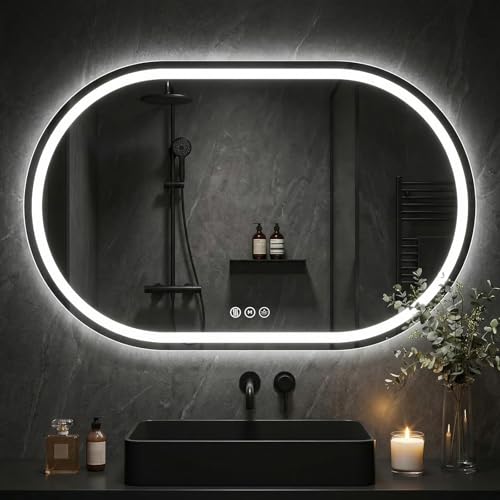 28"x48" LED Bathroom Mirror with Lights, Anti-Fog, Dimmable Backlit, Memory Function, Tempered Glass, Shatter-Proof, Lighted Vanity Mirror for Wall, Oval - size: 28"L x 48"W, style: Oval Style