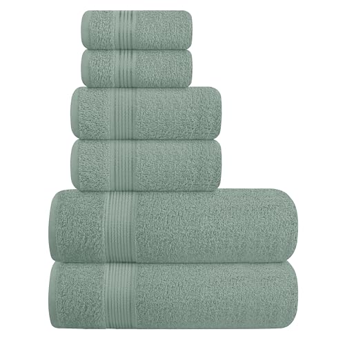 Ultra Soft 6 Pack Cotton Towel Set, Contains 2 Bath Towels 28x55 inch, 2 Hand Towels 16x24 inch & 2 Wash Coths 12x12 inch, Ideal Everyday use, Compact & Lightweight - Jade - color: Jade