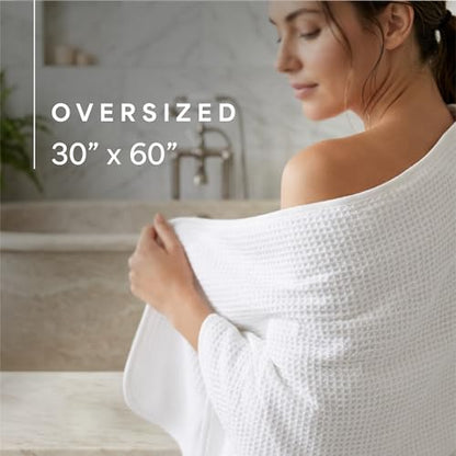S&T INC. Aura Waffle Bath Towels, 4 Pack, 30" x 60", White | Quick-Dry, 420GSM, Absorbent Microfiber, Lightweight, Sewn-In Hang Loop, Compact for Home, Gym, and Travel - color: White