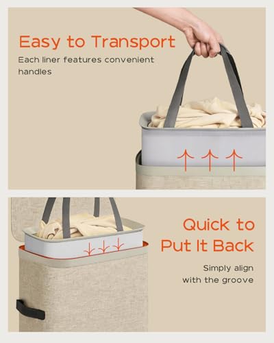 CASAMAYA Laundry Basket with Lid, Slim Laundry Hamper, 65L collapsible Laundry Organizer, Easy Assembly, with Handles and Removable Liners, 15.4 x 8.7 x 29.5 Inches, Beige JSP901M - color: Beige, size: 65L(1-Section)