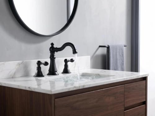 Matte Black 2-Handle 8 Inch Widespread Bathroom Faucet, 3 Holes | Derengge Traditional Widespread Sink Faucet, With Pop-Up Drain 360° Swivel Stainless Steel Spout,F-8805P-MT - color: Matte Black