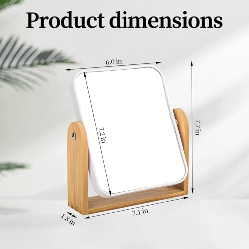 Desk Mirror,Mirror for Desk,1X/3X Magnifying Double-Sided 360°Flippable Vanity Mirror,Makeup Mirror,with Natural Bamboo Stand-White