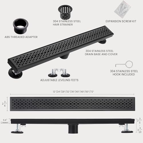 Linear Shower Drain, 32 inch Matte Black | Including Hair Catcher and Removable Grate, 304 Stainless Steel, Easy to Install and Clean (Drain Base Not Included) - color: Matte Black, size: 32 inch