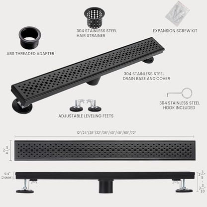 Linear Shower Drain, 32 inch Matte Black | Including Hair Catcher and Removable Grate, 304 Stainless Steel, Easy to Install and Clean (Drain Base Not Included) - color: Matte Black, size: 32 inch