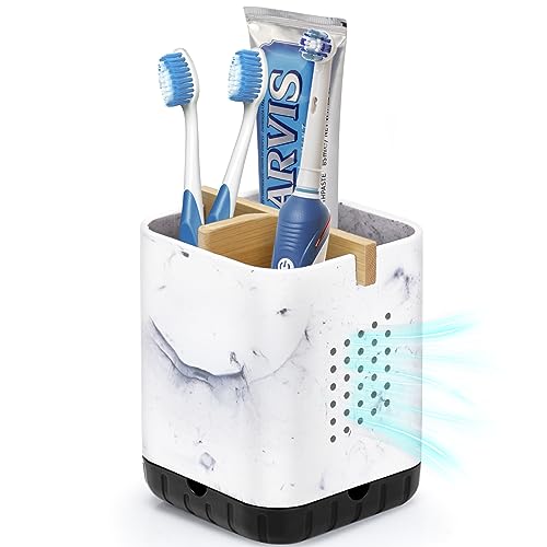 Boperzi Electric Toothbrush Holders for Bathroom Countertop, Detachable Toothbrush and Razor Holder Drainage for Shower, Kids Toothbrush and Toothpaste Holder, 3 Slots Bamboo Toothbrush Organizer - color: Black &Marble