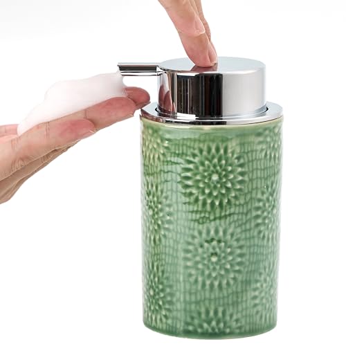 Green Foam Soap Dispenser,Foam Dispenser for Kitchen & Bathroom,Ceramic Soap Dispenser with Foam Soap Pump for Dish Soap&Hand Wash - color: Brilliant Pine Green