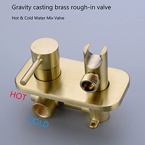 TRUSTMI Toilet Concealed Hot and Cold Bidet Spray Set, Brushed Gold | Brass Rough-In Wall Mount,Thumb-Free Push Button Hand Held Sprayer Head, 2 Function - color: Brushed Gold