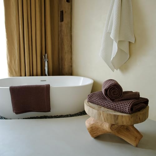 Luxury Organic Japanese Cotton Waffle Bath Towel | Thick, Absorbent, Quick Dry Bathroom Towels for Shower, Sauna, Onsen| Hotel & Spa Quality, Gift-Ready (Dark Cocoa, Bath Sheet (2 Pack)) - color: Dark Cocoa, style: Bath Sheet (2 Pack)