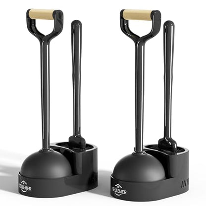 Toilet Brush and Plunger Set, Curved Head Deep Clean, Black 2 Pack | Brush and Plunger set, Curved Nylon Bristles for Deep Clean, Strong Suction Plunger, Ventilated Holder for Quickly Air Dry - color: Black