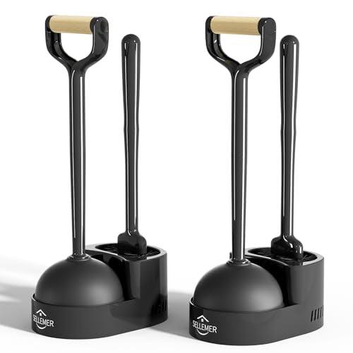 Toilet Brush and Plunger Set, Curved Head Deep Clean, Black 2 Pack | Brush and Plunger set, Curved Nylon Bristles for Deep Clean, Strong Suction Plunger, Ventilated Holder for Quickly Air Dry - color: Black