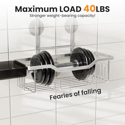 Shower Caddy Hanging 2-Tier Shower Organizer for Tall Showerhead,Rustproof Over Shower Head Rack,No Drill Bathroom Shower Caddy with Soap Dish,Toothbrush Holder and Hooks,Silver - color: Upgraded Silver