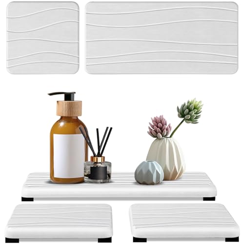 3PCS Water Absorbing Stone Tray, Fast Drying Stone Sink Tray, Stones Soap Trays, Water Absorbent Diatomite Trays, Diatomite Coasters for Kitchen Sink Bathroom Counter, Hand Soap Dish & Holders - color: 1pcs 21×10cm + 2pcs 10×10cm White Wave