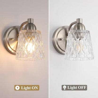 Mecgirn Stainless Steel Bathroom Vanity Light Over Mirror, 1 Light Brushed Nickel Bathroom Light Fixtures with Textured Glass Shades, Modern Vanity Lighting Wall Mount - color: Brushed Nickel, size: 1 Light