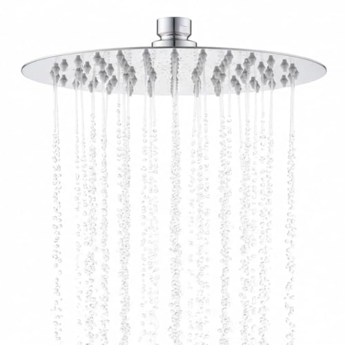 Rain Shower Head - 10 Inch Round 304 Stainless Steel Metal Shower Head Self-Cleaning Silicone Nozzles Pressure Boosting Design Ceiling or Wall Mount Rainfall Showerhead - size: 10 Inch Round