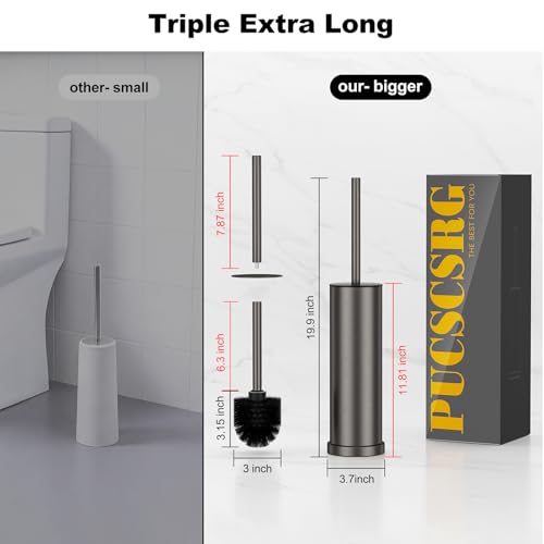 Pewter Toilet Brush and Holder Set，Stainless Steel Heavy Duty Toilet Bowl Brush，Extra Long Handled Modern Toilet Cleaner Brush with Replaceable Head, Removable Inner Bowl, and Splash Protection - color: Pewter, size: 1 Pack