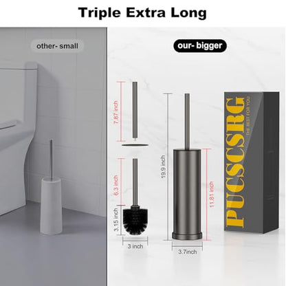 Pewter Toilet Brush and Holder Set，Stainless Steel Heavy Duty Toilet Bowl Brush，Extra Long Handled Modern Toilet Cleaner Brush with Replaceable Head, Removable Inner Bowl, and Splash Protection - color: Pewter, size: 1 Pack