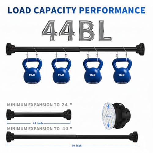 Black Shower Curtain Rod 24-40 Inch Integration Tension Curtain Rod, Load 44LBS No Splice 304 Stainless Steel Adjustable Spring Heavy Duty Tension Rods for Bathroom Windows No Drill Non Slip - color: Black, size: 24-40 Inch
