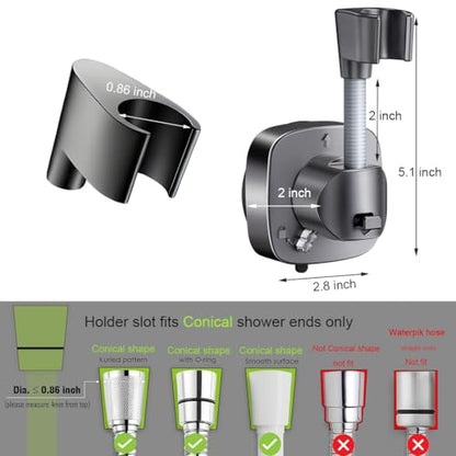 360° Swivel Shower Head Holder - Suction Cup Wall Mount Shower Hose Holder | Angle Adjustable, Flexible Removable Bracket, Vacuum Lock, Bonus Hook 10kg Load Capacity, Tool-Free Installation in Seconds - color: Gray