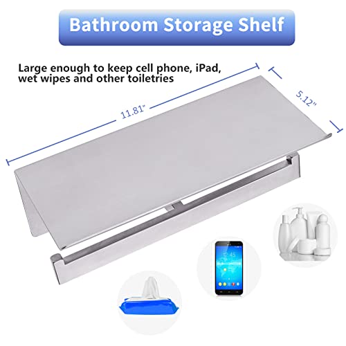 Double Toilet Paper Holder with Shelf,Idealmax Toilet Paper Holder Brushed Nickel,Large Commercial Toilet Paper Dispenser Phone Shelf, Wall Mounted Tissue Roll for Bathroom, Stainless Steel