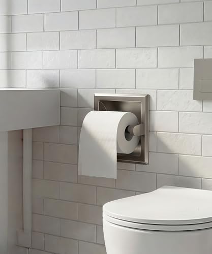 FORIOUS Recessed Toilet Paper Holder for Mega Rolls, Brushed Nickel | Stainless Steel Tissue Roll Holder Wall Mount for Bathroom Space-Saving Design, in Wall Toilet Paper Dispenser Insert - color: Stainless Steel