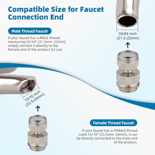 Hibbent Faucet Adapter Kit, Swivel Aerator Adapter to Connect Garden Hose - Multi-Thread Kitchen Sink Faucet to Garden Hose Adapter 3/4 Inch - Brushed Nickel - color: Brushed Nickel, style: Swivel Garden Hose Adapter