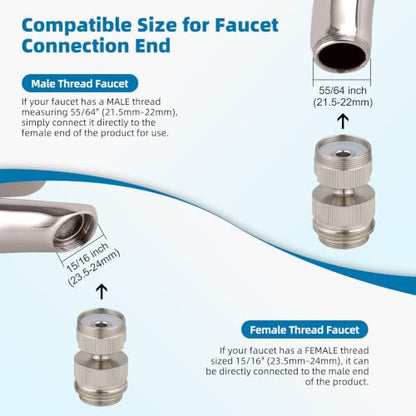 Hibbent Faucet Adapter Kit, Swivel Aerator Adapter to Connect Garden Hose - Multi-Thread Kitchen Sink Faucet to Garden Hose Adapter 3/4 Inch - Brushed Nickel - color: Brushed Nickel, style: Swivel Garden Hose Adapter