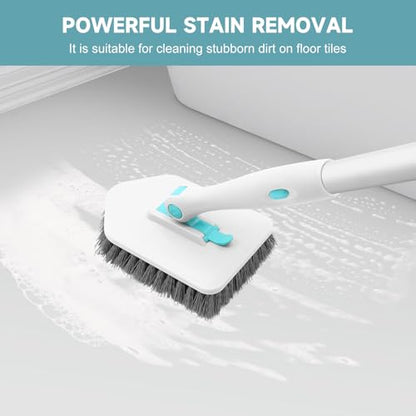 nacena Shower Scrubber with Long Handle, 3 in 1 Tile Tub Scrubber Brush with 3 Detachable Cleaning Heads Adjustable Handle Shower Cleaner Brush for Bathroom, Kitchen, Toilet, Wall, Sink, Blue White - color: Blue White, size: 2 pads